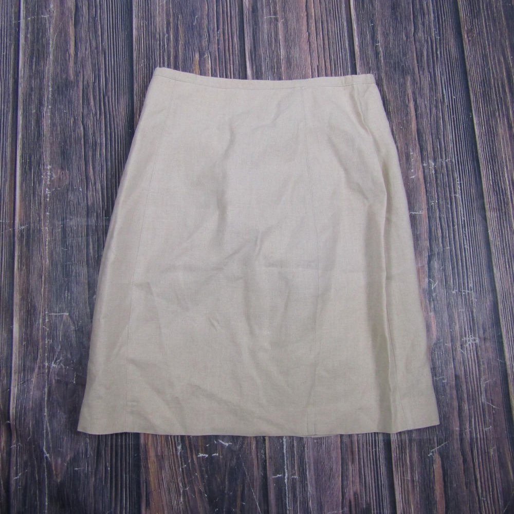 Jennifer Eden Skirt Juniors 7/8 Beige A-Line Knee Length Linen Work Office